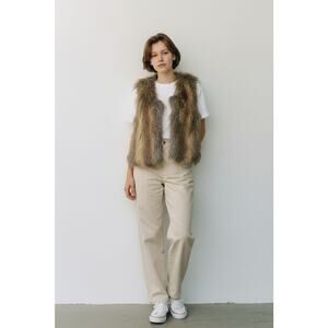 Y2k GUESS Faux Coyote Fur Vest Tan XS NWT Mob Wife Heritage Boho Festival